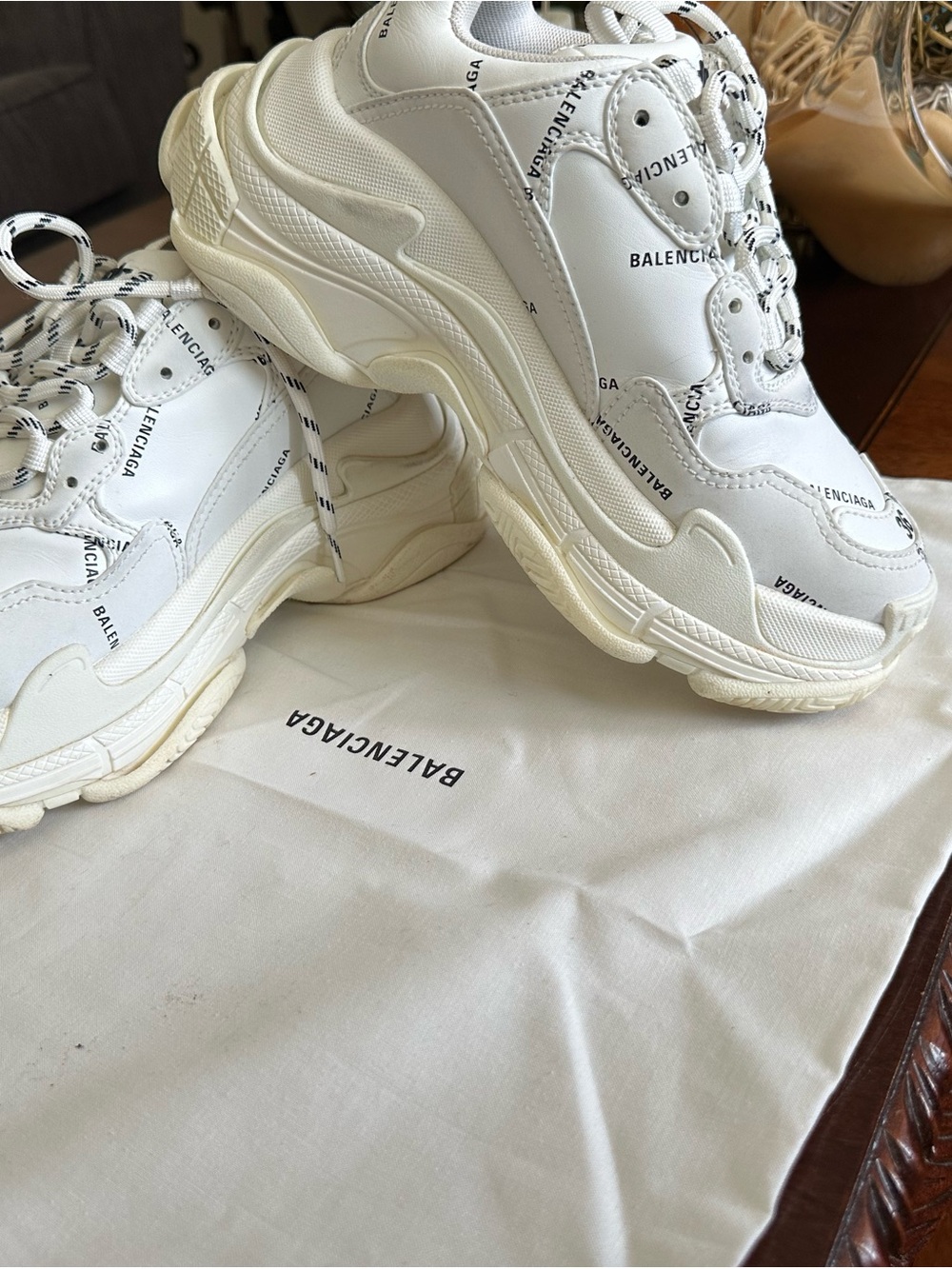 Balenciaga White Layered Chunky Lace-Up Sneakers
